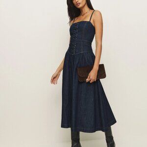 NWT - Reformation Florentina Denim Midi Dress Liffey - Size 2